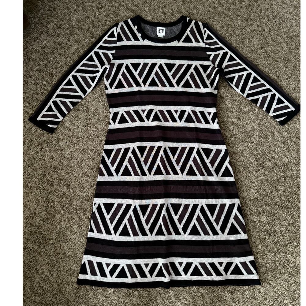 ANNE KLEIN (new) brown white black colorblock aztec tribal knit sweater dress